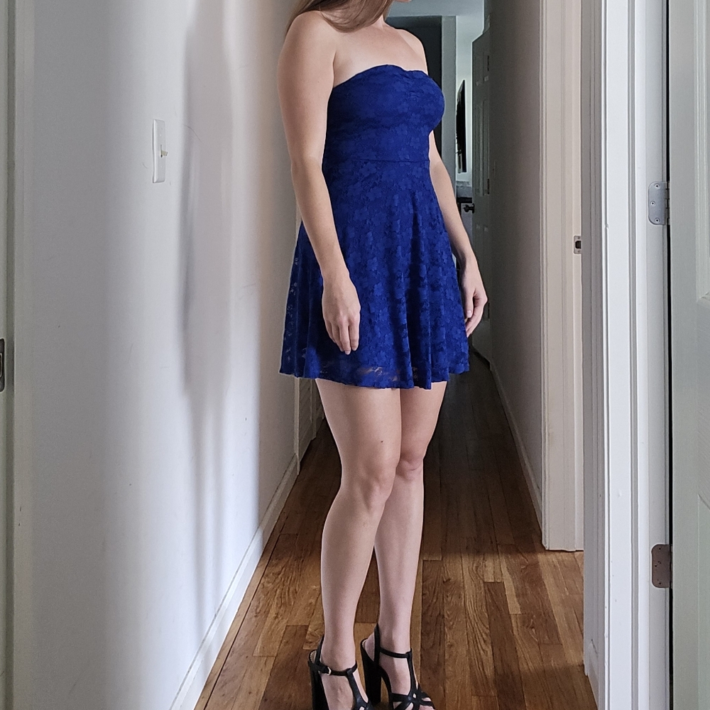 Royal Blue Lace Strapless Mini Dress